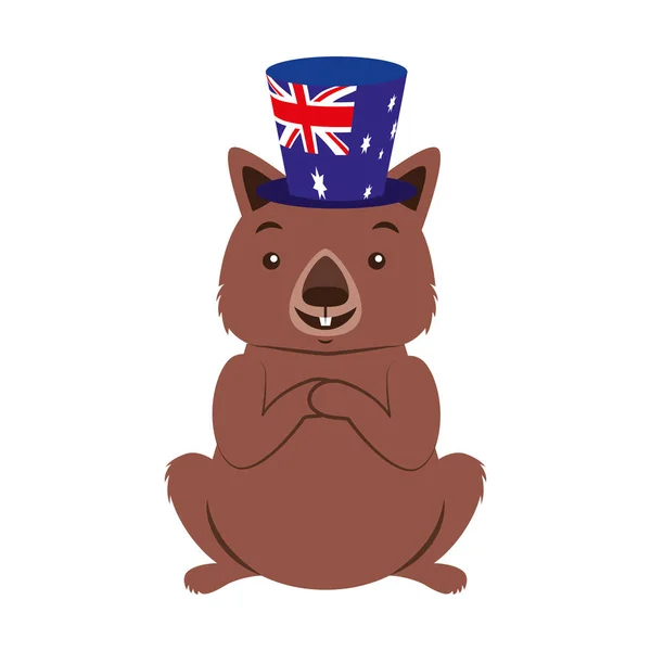 Wombat met hoed Australische viering — Stockvector