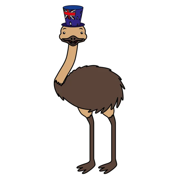 Emu com chapéu celebração da bandeira australiana — Vetor de Stock