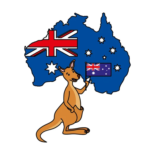 Кенгуру з капелюхом австралійський прапор карта — стоковий вектор