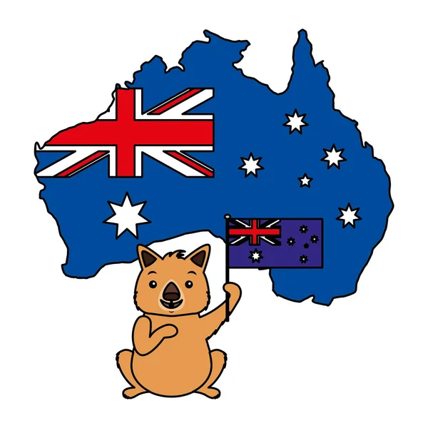 Wombat met hoed Australische vlag kaart — Stockvector