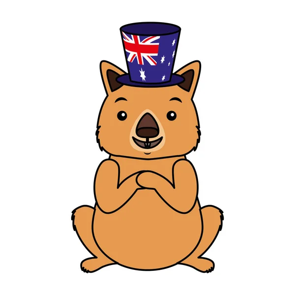 Wombat avec chapeau australien célébration — Image vectorielle