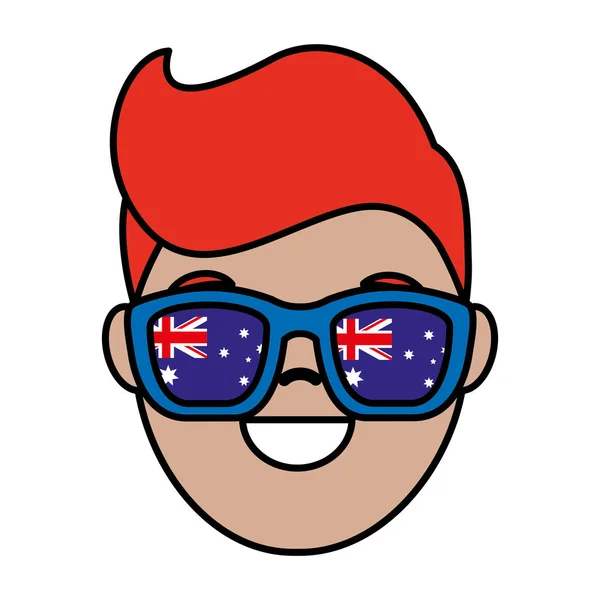 Cara Hombre Usando Australiano Gafas Sol Vector Ilustración — Vector de stock