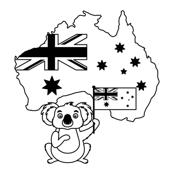 Koala avec chapeau drapeau australien carte — Image vectorielle