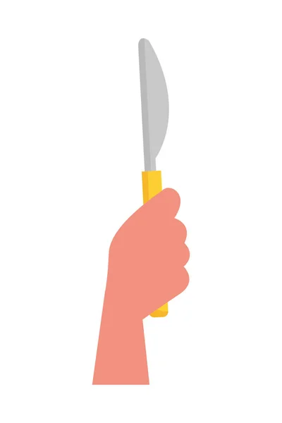 Mão segurando faca no fundo branco — Vetor de Stock