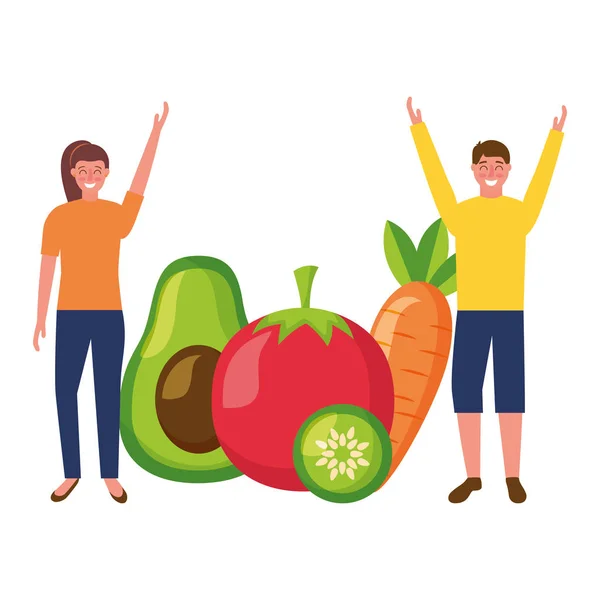 Kobieta i mężczyzna z warzyw zdrowe jedzenie — Wektor stockowy