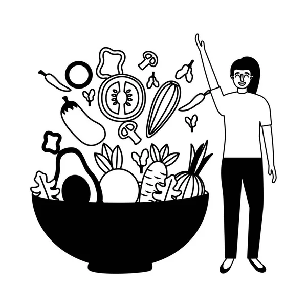 kadın kase sebze sağlıklı gıda ile