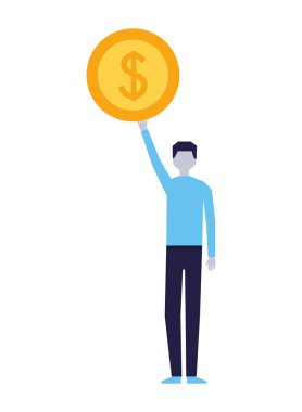 Doları para para vektör çizim tutan işadamı