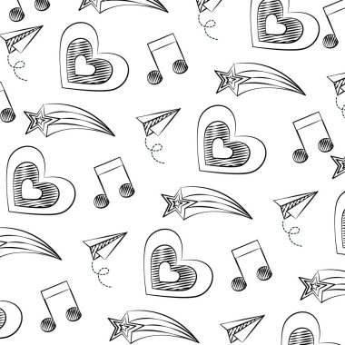 Kayan yıldız kalp Not müzik kroki