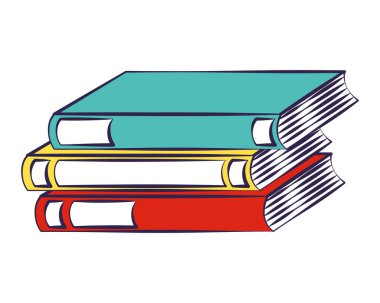 Beyaz arka plan üzerinde yığın kitap kaynağı