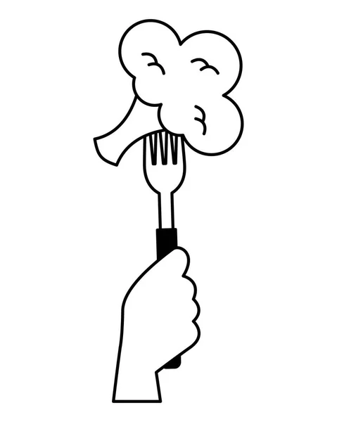 Hand holding fork with broccoli — Stock Vector