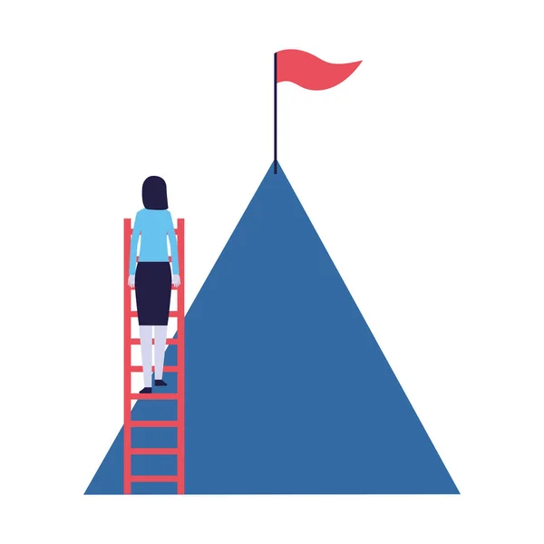 Üzletasszony mászni hegyi lépcsőn zászló — Stock Vector