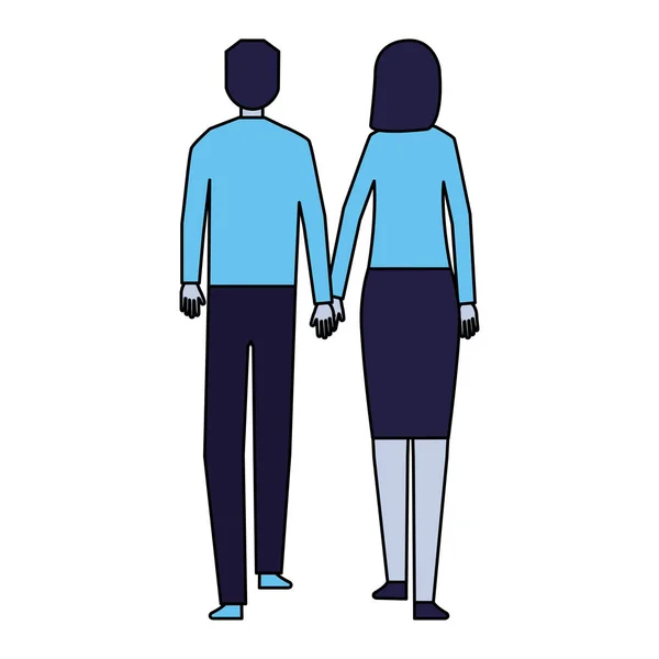 男と女が歩いて手を繋いでいる背面図 — ストックベクタ