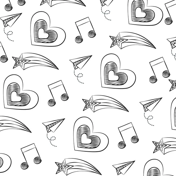 Estrella fugaz nota corazón boceto de música — Archivo Imágenes Vectoriales