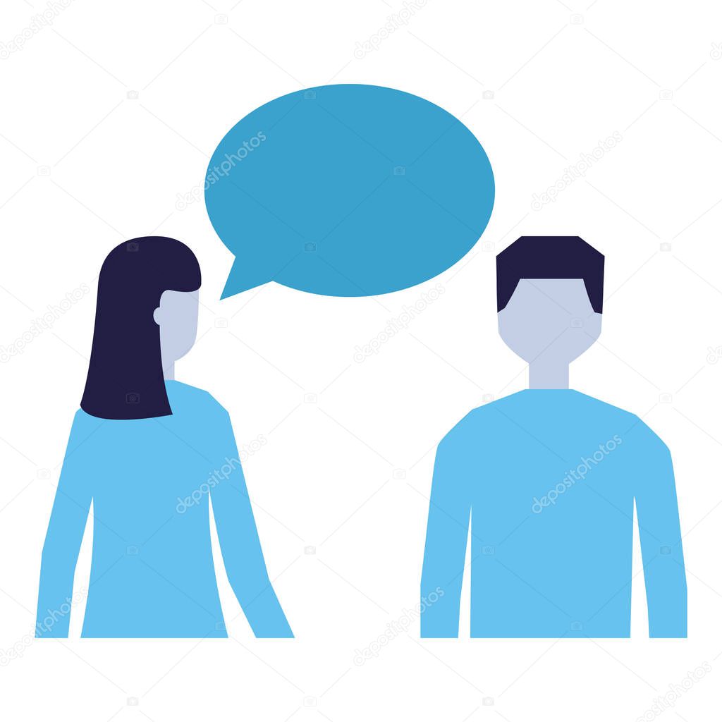 man and woman talking speech bubble
