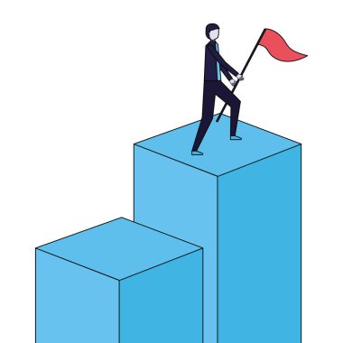 çubuk grafik üzerinde bayrak ayakta tutan işadamı