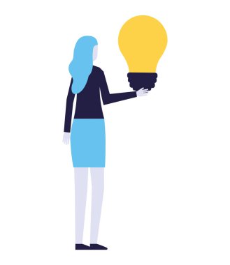 ampul fikir vektör çizim tutan iş kadın