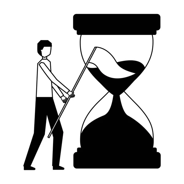 Hombre de negocios con bandera y hora del reloj de arena — Vector de stock