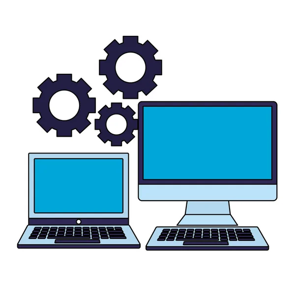 Business laptopcomputer en versnellingen — Stockvector