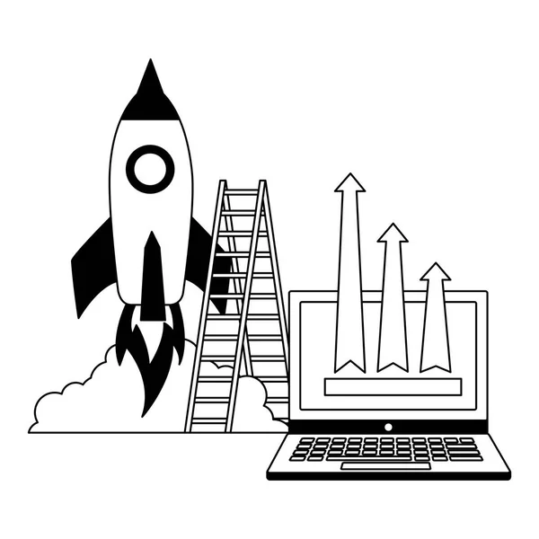 Negocio portátil cohete escaleras flechas — Vector de stock