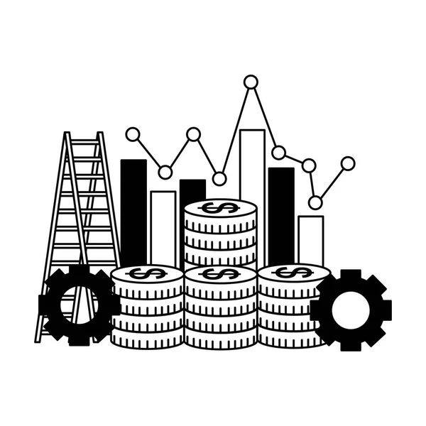 Biznesowe monety pieniądze schody wykresu — Wektor stockowy