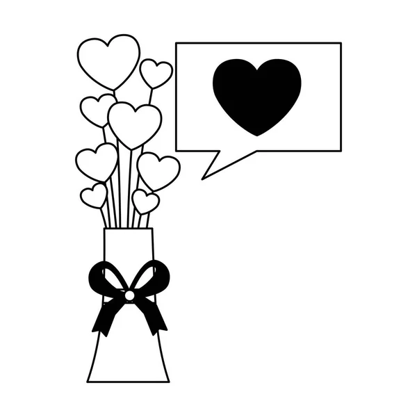 Sevgililer Günü Kartı Vazo Kalpleri Konuşma Balonu Vektör Çizim Ile — Stok Vektör