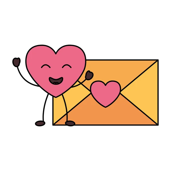 Kawaii Herz Liebe Botschaft Valentine Day Vektor Illustration — Stockvektor