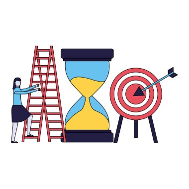 iş kadını kum saati hedef ve merdiven ile