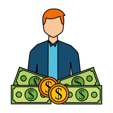 işadamı para banknot ve madeni paralar ile