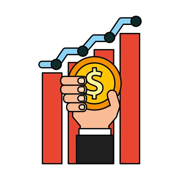 Ręka trzyma monet Dolar wykresów biznesowych — Wektor stockowy