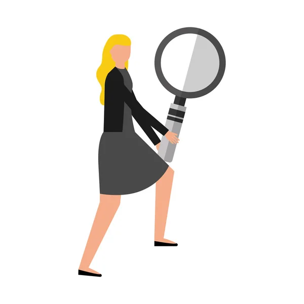 Business woman with magnifying glass — Stock Vector