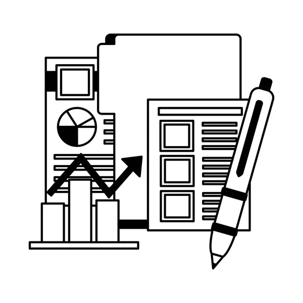 Iş klasörü kalem diyagram ve kağıtları — Stok Vektör
