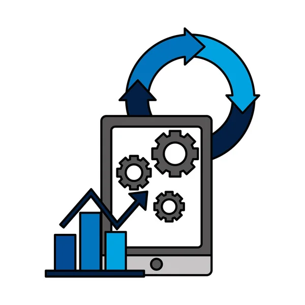 Diagrama de teléfono móvil de negocios y gráfico circular — Vector de stock