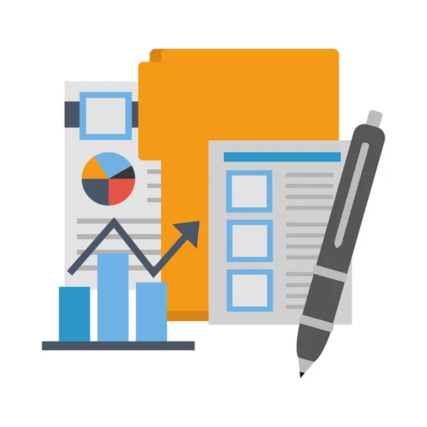 Diagrama de caneta pasta de negócios e papéis —  Vetores de Stock