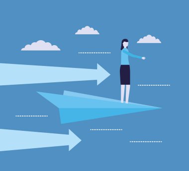 Kağıt uçağa duran iş kadın