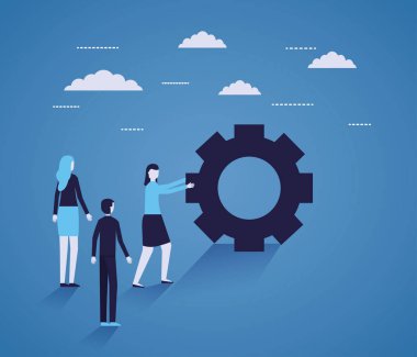 Beyaz arka plan üzerinde dişli ile iş adamları