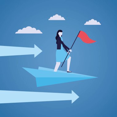 iş kadını kağıt uçak bayrağı ile