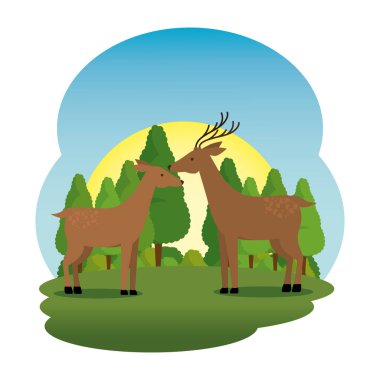 sevimli geyik çift alan sahne