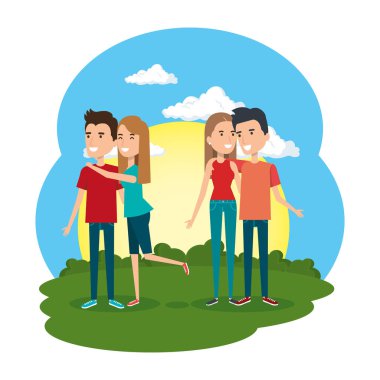 bir grup insan kamp vektör çizim tasarım