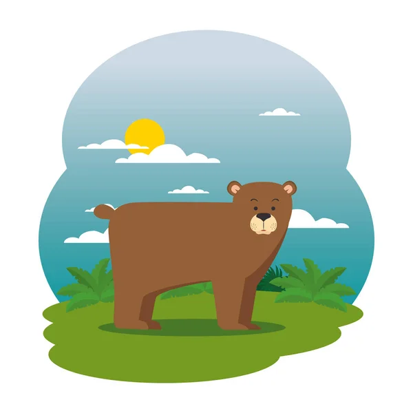 Słodkie niedźwiedź grizzly na scenie pola — Wektor stockowy