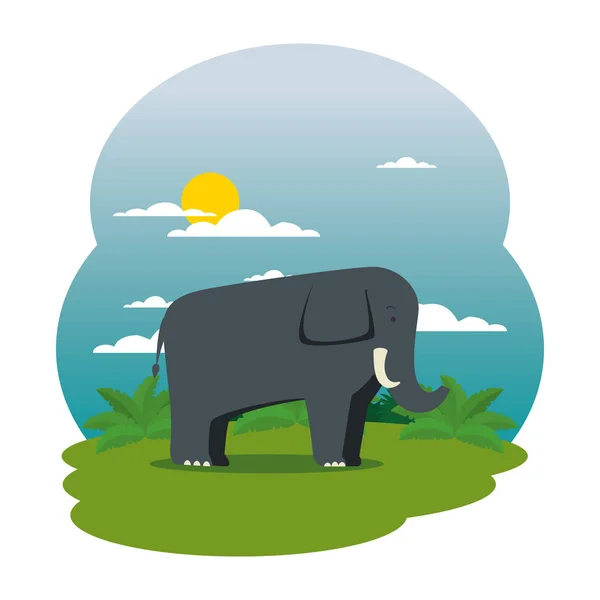 Cute elephant in the field scene — Stock Vector