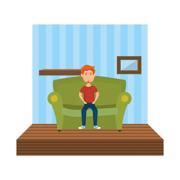 Mladý muž v obývacím pokoji — Stockový vektor