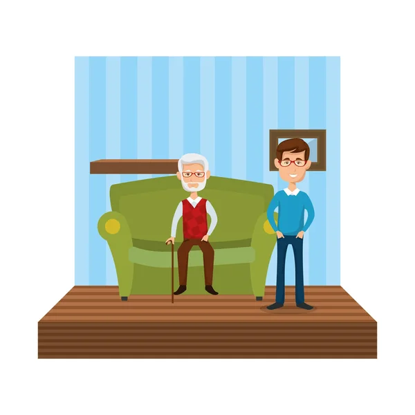 Δυο άνδρες να κάθονται στον καναπέ — Διανυσματικό Αρχείο