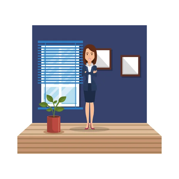 Élégante femme d'affaires dans le couloir de travail — Image vectorielle
