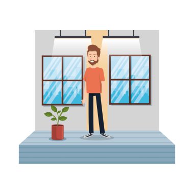 koridor evde sakallı genç adam