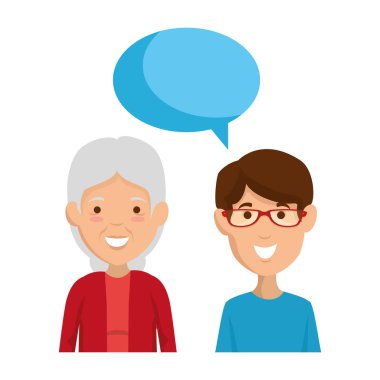 sevimli büyükanne ve konuşurken oğlum