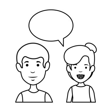 Genç çift konuşma balonu karakterlerle illüstrasyon tasarım vektör
