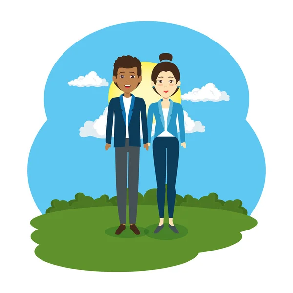 Business couple in the field — Stock Vector