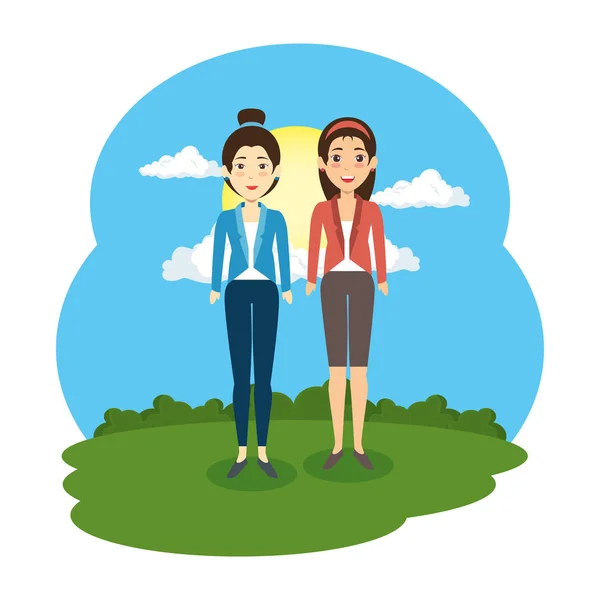 Couple of women in the camp characters — Stock Vector