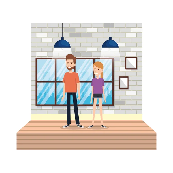 Pareja en el pasillo de la casa — Vector de stock