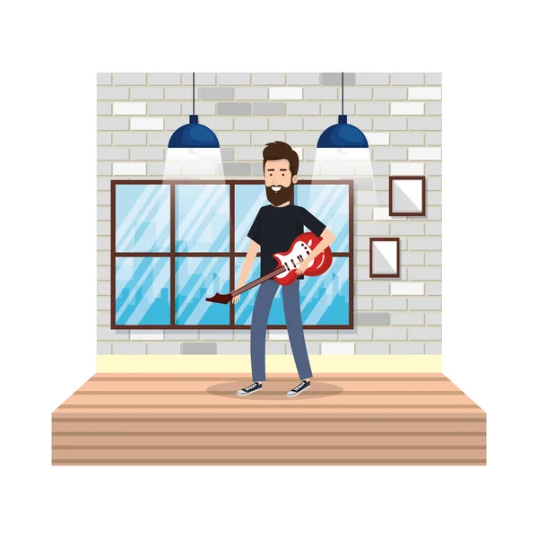 Férfi játszik elektromos gitár — Stock Vector